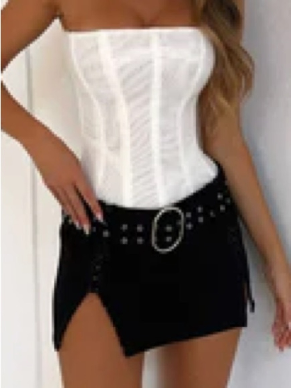 nwt XS Outcast Sola Mesh Corset Top shirt fitted stretch bodycon off white